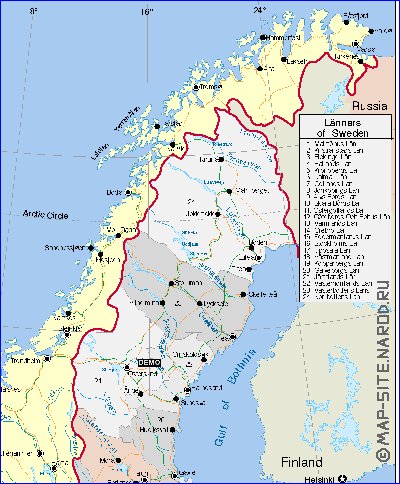 Administrativa mapa de Suecia em ingles