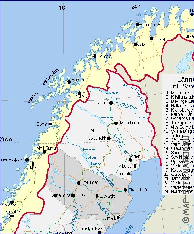 Administrativa mapa de Suecia em ingles