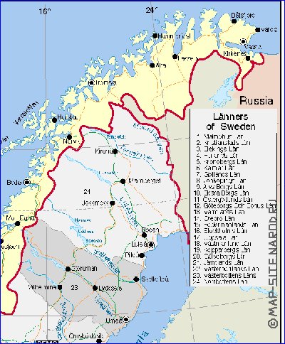 Administratives carte de Suede en anglais