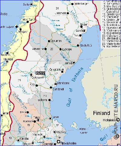 Administrativa mapa de Suecia em ingles