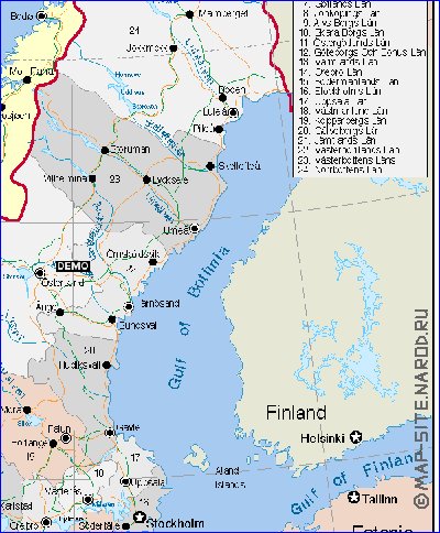 Administrativa mapa de Suecia em ingles