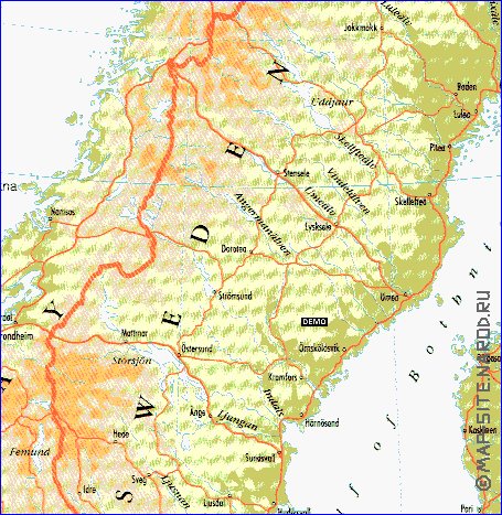 mapa de Suecia em ingles