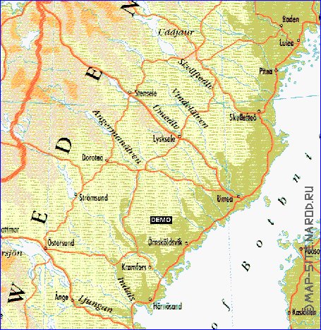 mapa de Suecia em ingles