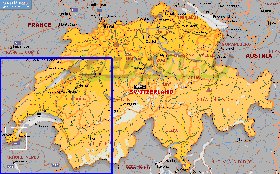 Administrativa mapa de Suica em ingles