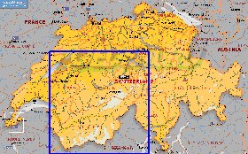 Administrativa mapa de Suica em ingles