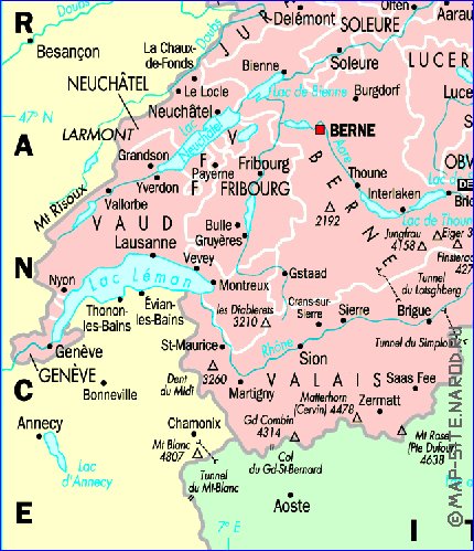 Administrativa mapa de Suica em frances