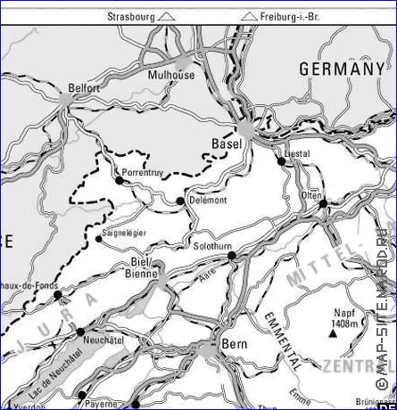 carte de Suisse en anglais