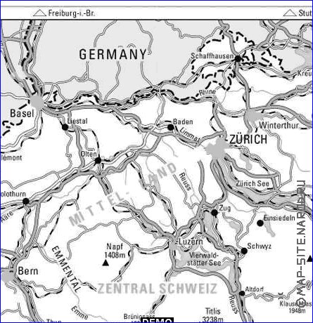 carte de Suisse en anglais