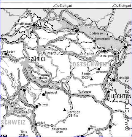 carte de Suisse en anglais