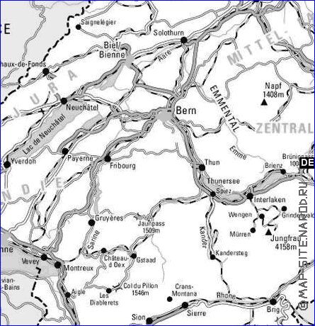 carte de Suisse en anglais