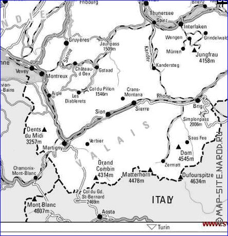 mapa de Suica em ingles