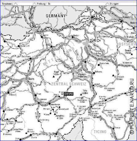 carte de Suisse en anglais