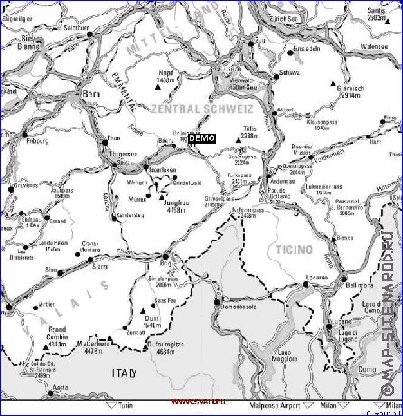 carte de Suisse en anglais