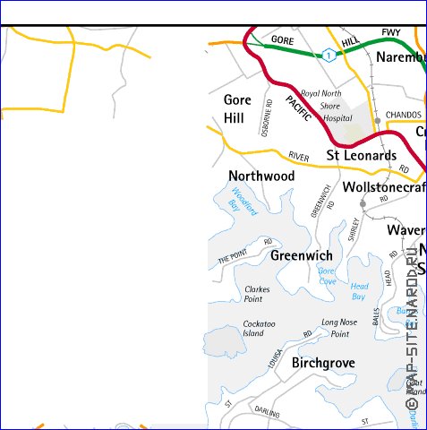 carte de des routes Sydney en anglais