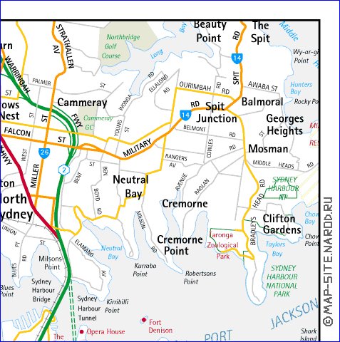 mapa de de estradas Sydney em ingles