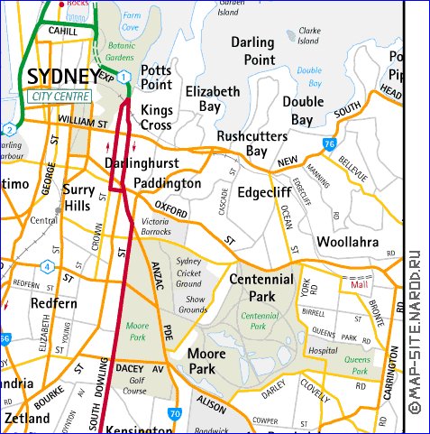 carte de des routes Sydney en anglais