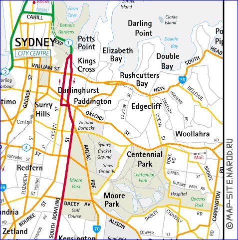 mapa de de estradas Sydney em ingles