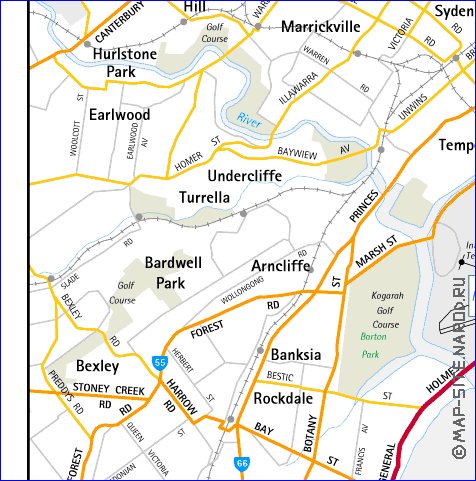 mapa de de estradas Sydney em ingles