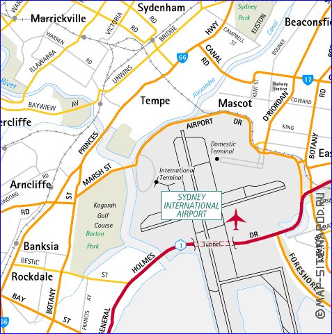 mapa de de estradas Sydney em ingles