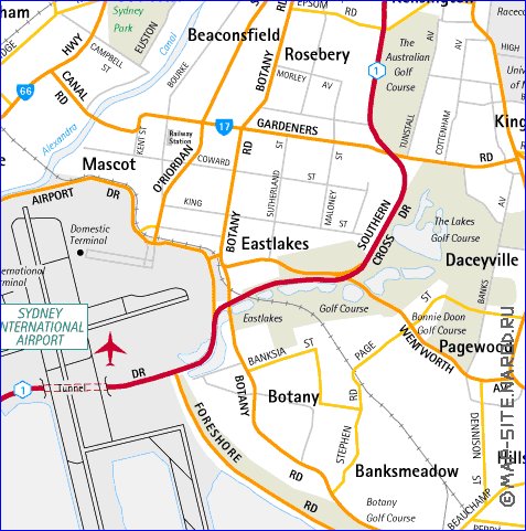 mapa de de estradas Sydney em ingles