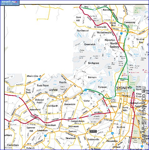 mapa de de estradas Sydney em ingles