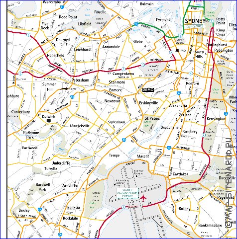 mapa de de estradas Sydney em ingles