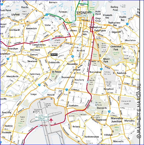 mapa de de estradas Sydney em ingles