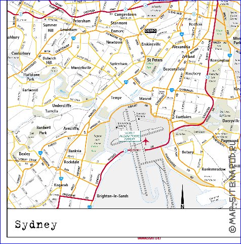 carte de des routes Sydney en anglais