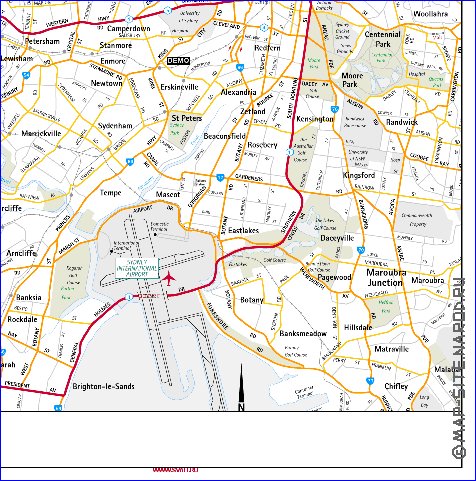 mapa de de estradas Sydney em ingles