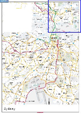 mapa de de estradas Sydney em ingles