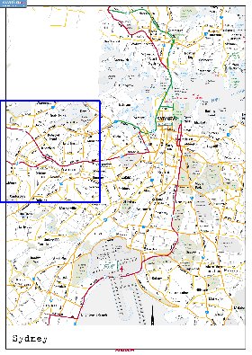 mapa de de estradas Sydney em ingles