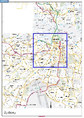 mapa de de estradas Sydney em ingles