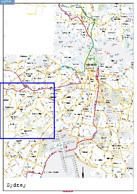 mapa de de estradas Sydney em ingles