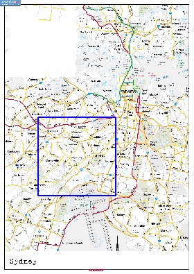 mapa de de estradas Sydney em ingles