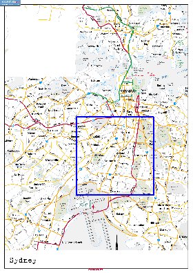 mapa de de estradas Sydney em ingles