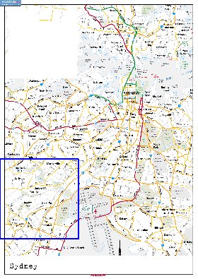 mapa de de estradas Sydney em ingles