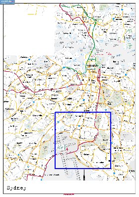 mapa de de estradas Sydney em ingles