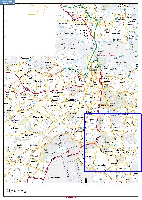 mapa de de estradas Sydney em ingles