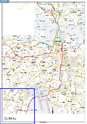 mapa de de estradas Sydney em ingles