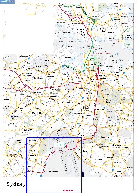 mapa de de estradas Sydney em ingles