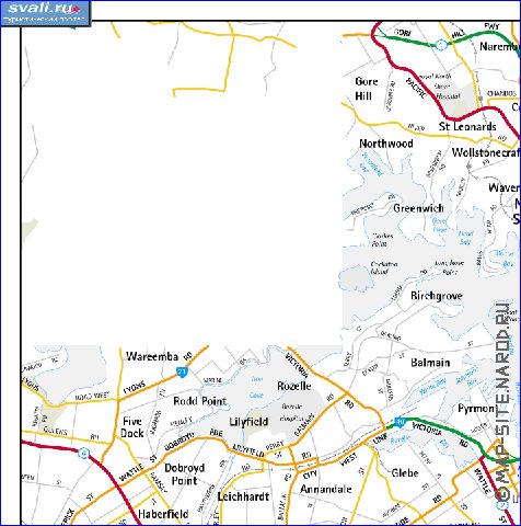 mapa de de estradas Sydney em ingles