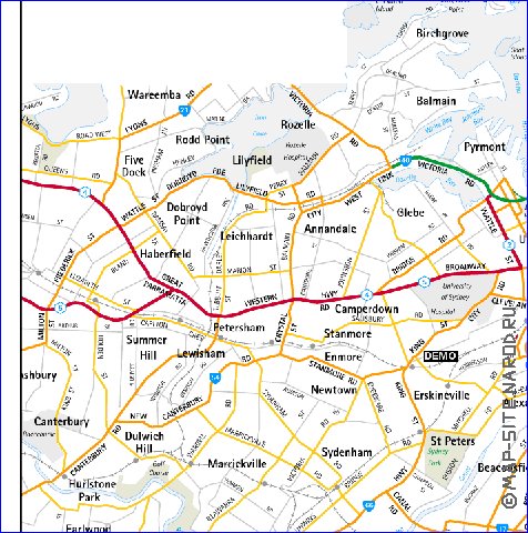 carte de des routes Sydney en anglais