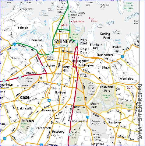 mapa de de estradas Sydney em ingles