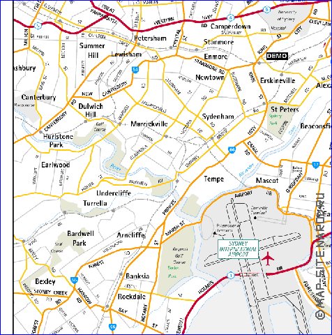 mapa de de estradas Sydney em ingles