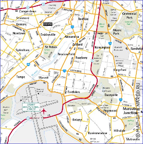 mapa de de estradas Sydney em ingles