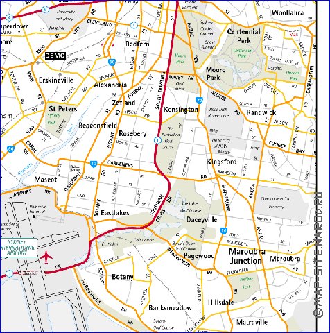 mapa de de estradas Sydney em ingles