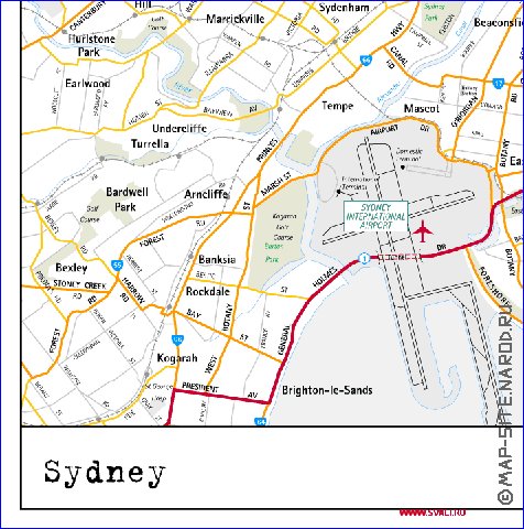 mapa de de estradas Sydney em ingles