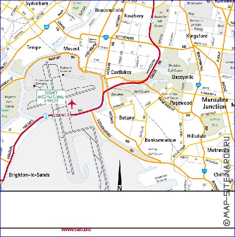 mapa de de estradas Sydney em ingles