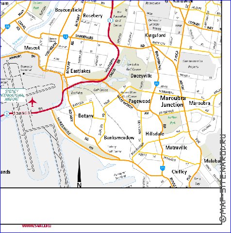 mapa de de estradas Sydney em ingles