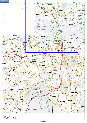 mapa de de estradas Sydney em ingles